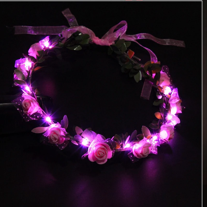 

Women Girl Party Crown Boho Flower Headband LED Light Hair Wreath Garland Glowing Wedding Birthday Gift Hen Party Carnival