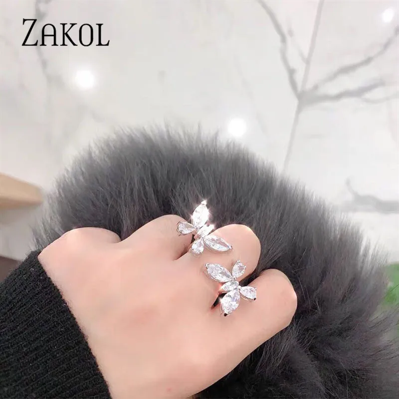 ZAKOL новые трендовые Регулируемые кольца с кубическим цирконием в форме бабочки