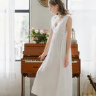 Пикантная женская ночная рубашка с V-образным вырезом, летняя длинная ночная рубашка без рукавов, кружевная одежда для сна в дворцовом стиле, ночная рубашка, женское повседневное домашнее платье