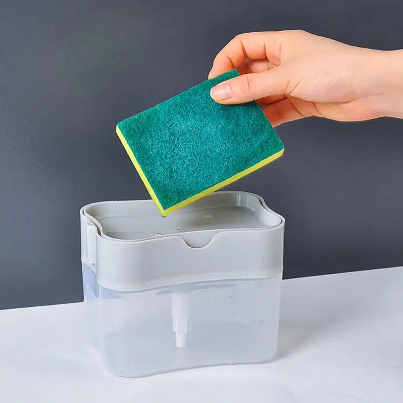 2in1 Sponge Box Soap Dispenser Double Layer Kitchen Plastic Scrubber Holder Case Detergent Push Type Dish Brush | Обустройство дома