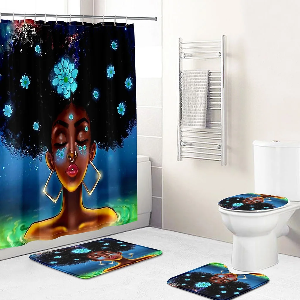 

Sexy Multi Style Girl Print 3D Printing Waterproof Shower Curtain Antiskid Flannel Toilet Three Piece Bathroom Curtain with Hook