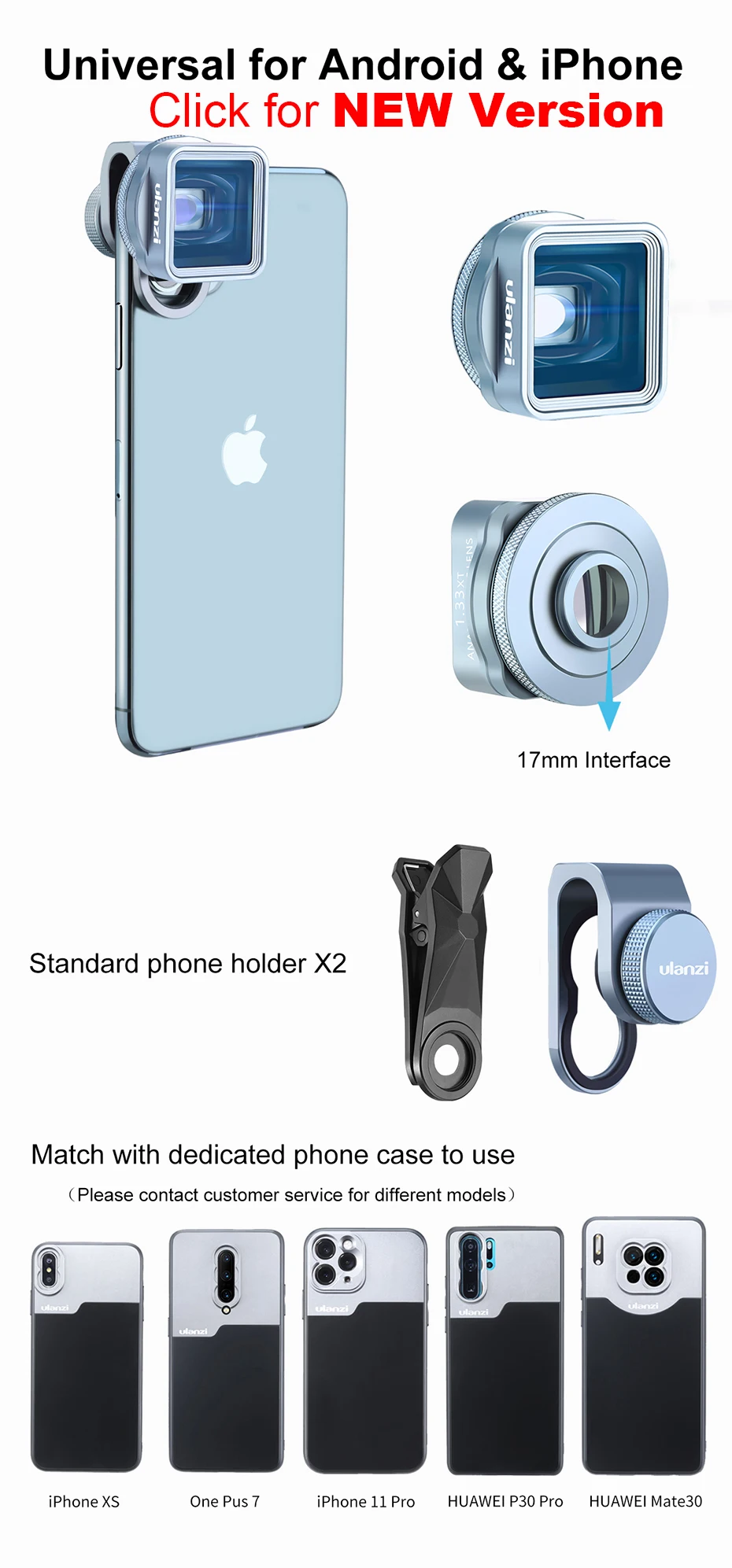 Ulanzi анаморфный объектив для iPhone 11 Pro 1.33X широкоэкранный видео широкоформатный Slr фильм видеомейкер Универсальный телефон объектив