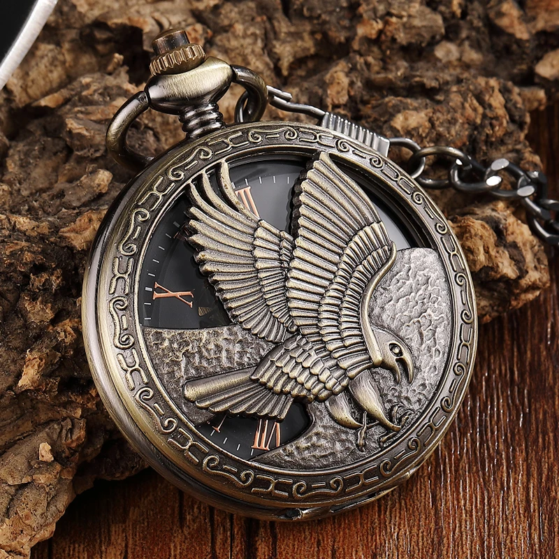 Уникальные римские Механические карманные часы, античный Орел, гравировка, стимпанк ожерелье Fob унисекс, мужские винтажные бриллианты