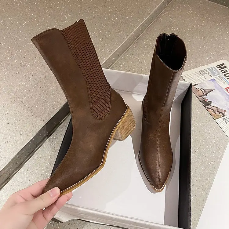 

Женские сапоги, кожаная женская обувь на молнии, зимняя обувь, сапоги-Женские привлекательные сапоги до бедра на высоком каблуке, 2021, выше ко...