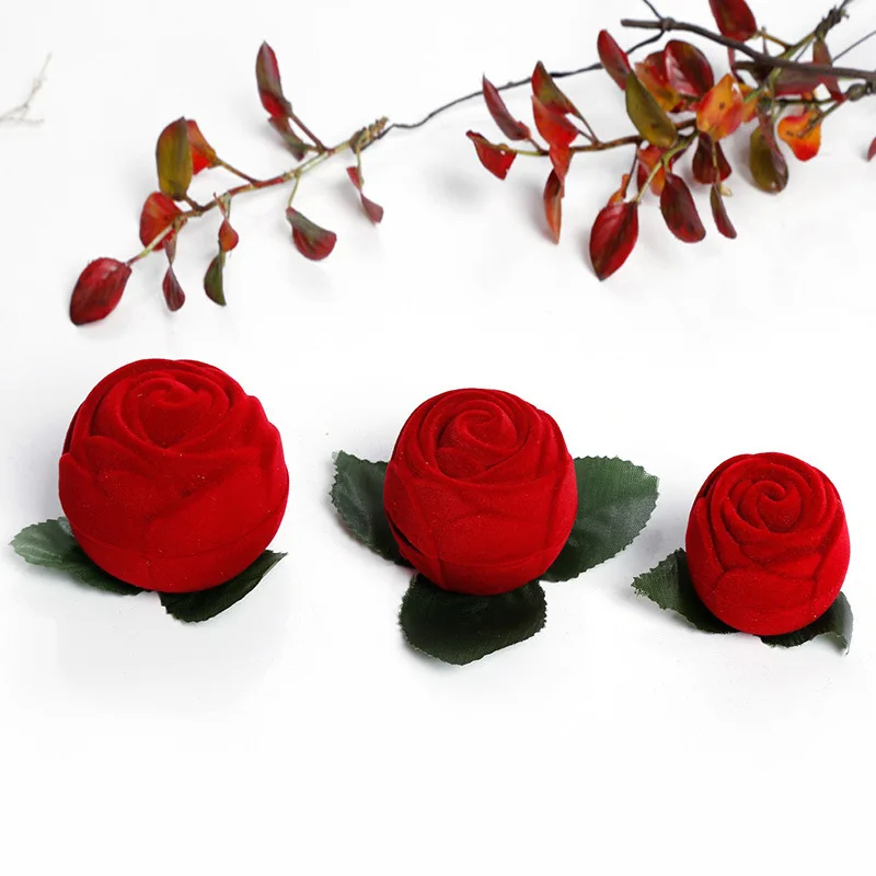 

HOSENG Red Color Flower Rose Earring Velvet Case Christmas Romantic Lover Luxury Elegant Ring Jewelry Gift Packaging Box HS_757