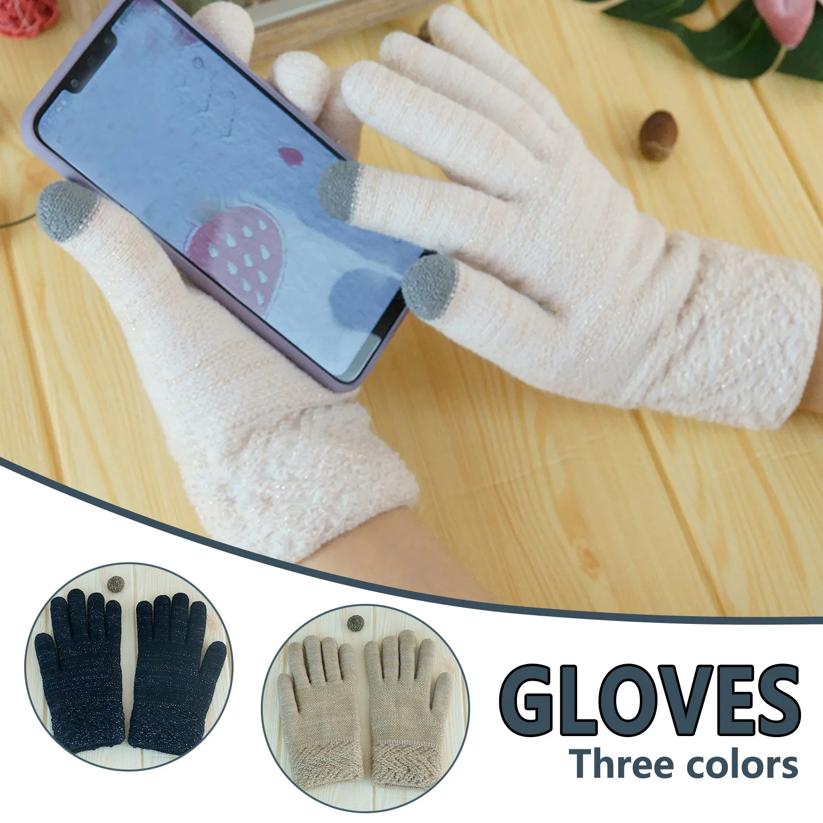 

Sagace Women's Winter Outdoor Gloves Cashmere Solid Color Printed Keep Warm Knitted Flip Gloves