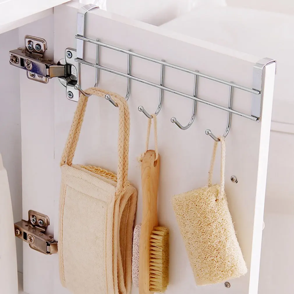 

5 Hooks Eco-Friendly Silver Metal Over Door Home Bathroom Kitchen Coat Towel Hanger Rack Holder Shelf Hooks & Rails