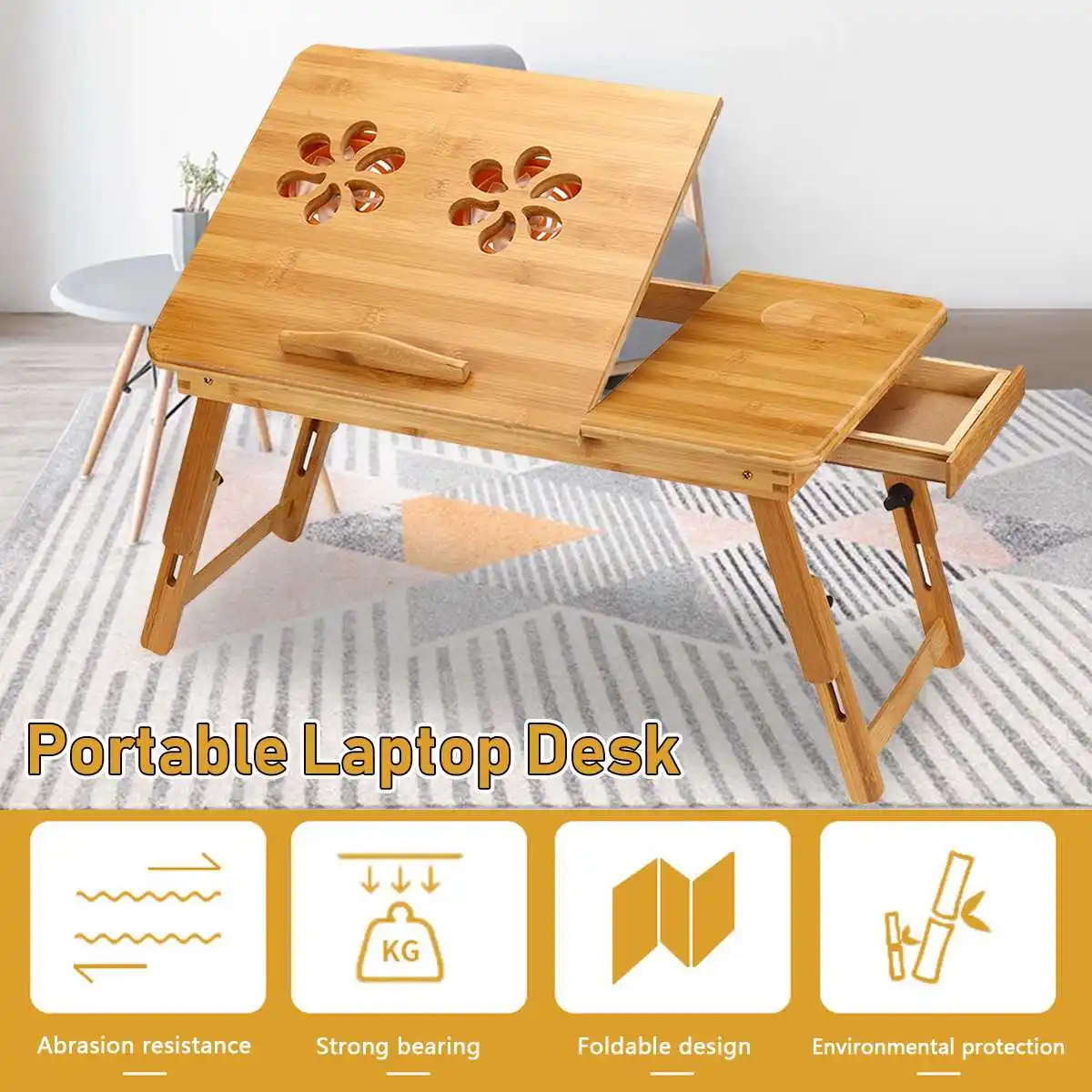 

Bamboo Adjustable Laptop Table Simple Computer Desk for Bed Sofa Folding Dormitory Studying Laptop Desk Shelf On The Bed