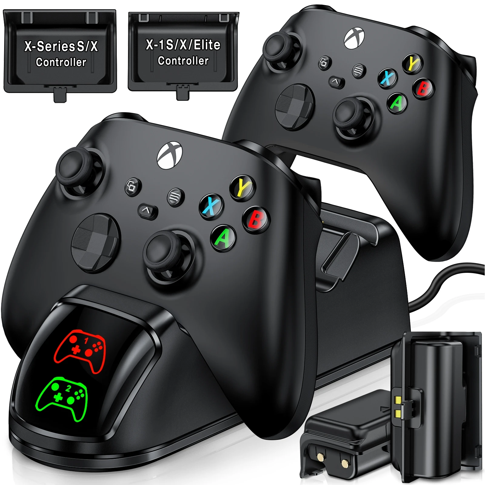 

Controle For Xbox One/Xbox One X/S/Xbox Series X/S Gamepad Battery Charger Charging Dock + 2 x 1500mAh Rechargeable Battery Pack