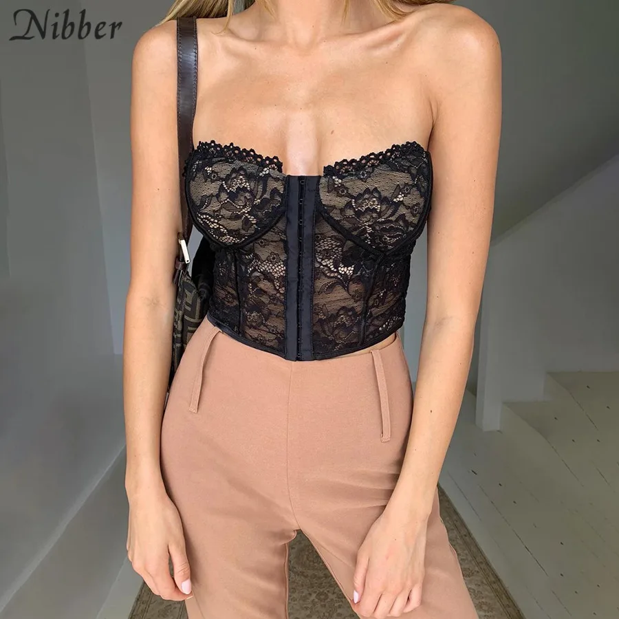 

Nibber Elegant Lace See-Through Tube Top CropTop Women Chic Hook Street Patchwork Corset Sexy Party Club Skinny Tank Top Clothes