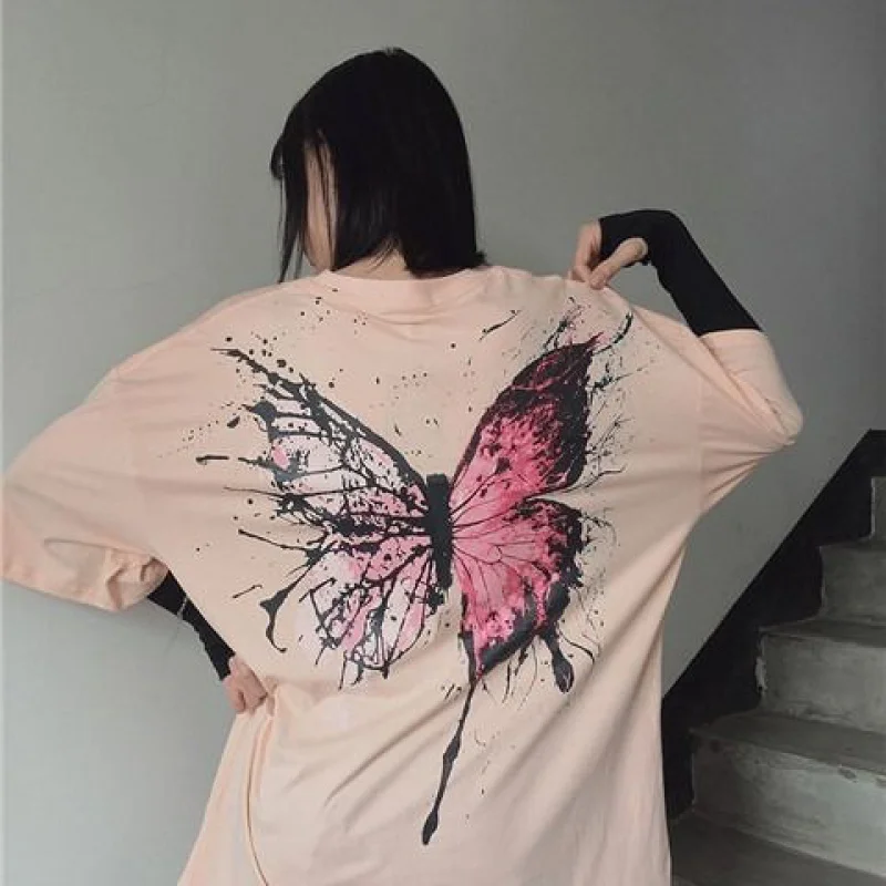 

Butterfly T Shirt Men 2021 Harajuku Hip Hop Short Sleeve Tees Casual Tops Streetwear Oversized T Shirts Cotton Mens Women