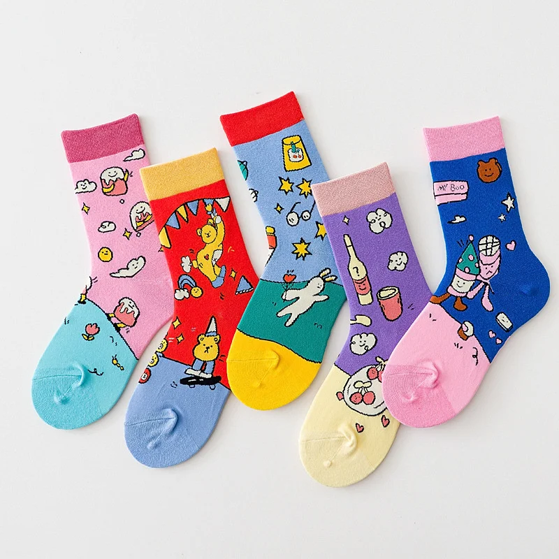 

Autumn And Winter New Women's Socks Candy Color Creative Lolita Japanese Cartoon Series Warm And Breathable Leisure Socks