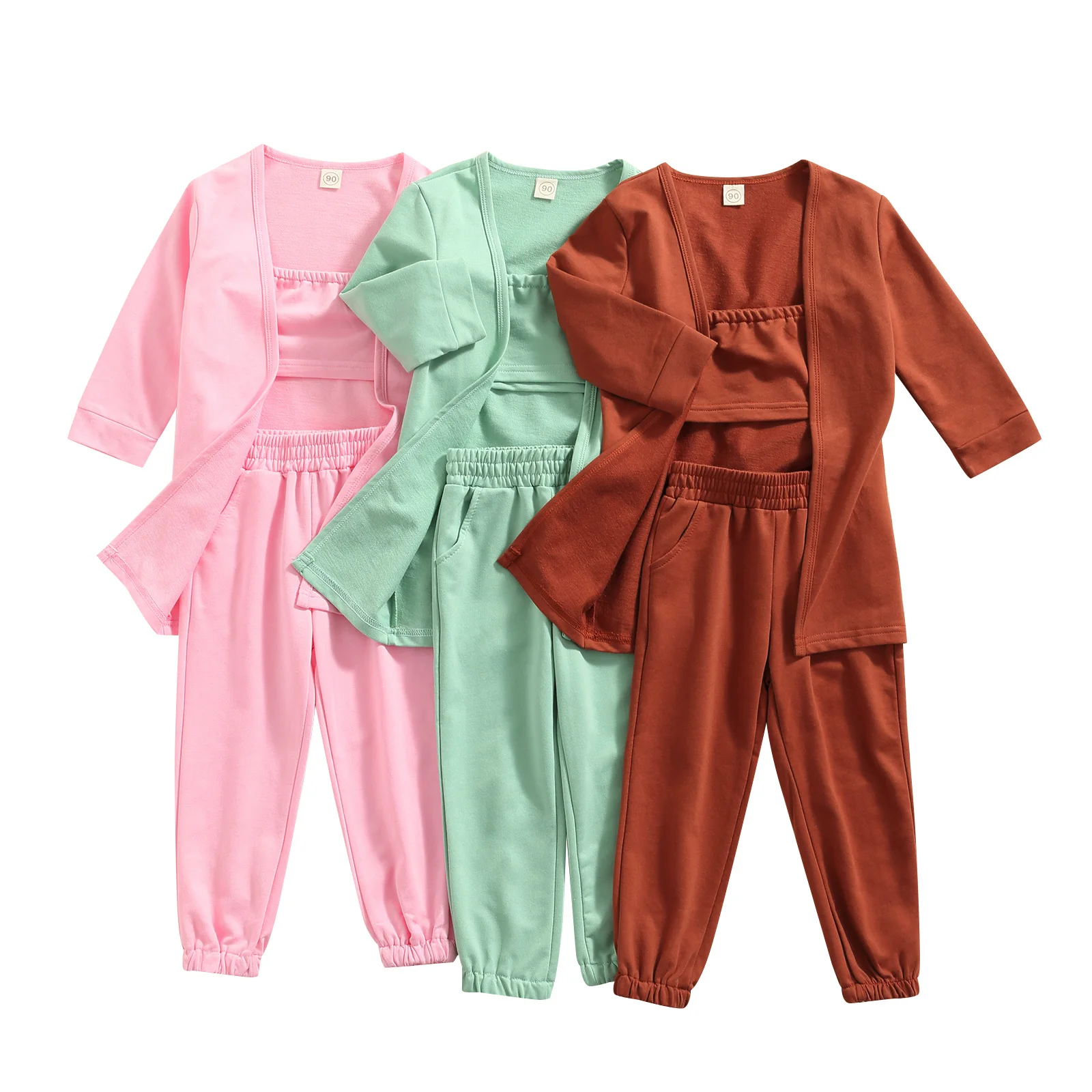 

Bmnmsl 3Pcs Kids Outfit Solid Color Off-Shoulder Sleeveless Tube Tops + Long-Sleeve Cardigan + Long Pants for Girls, 2-6 Years