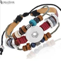 luwellever strand adjustable 194 real leather bangle fit 18mm snap button bracelet charm jewelry for women men gift