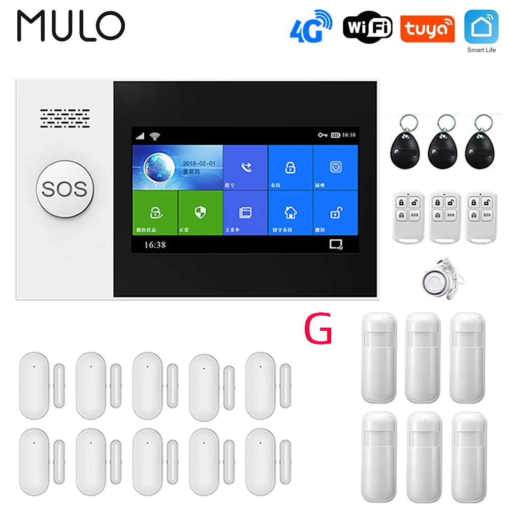 Mulo Smart Home WIFI Wireless Home Alarm System PG107 Tuya 4G  Burglar Security Alarm Support Alexa & Google Suitable For Garage