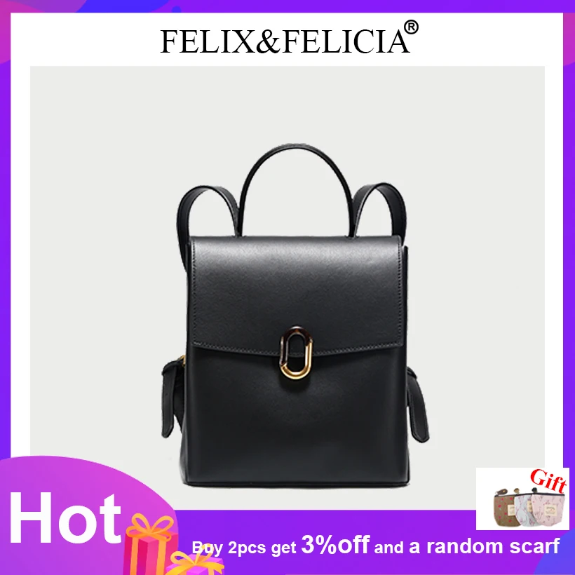 

FELIX&FELICIA Factory Brand Summer New Korean Fashion Wild British Travel Metal Buckle Portable Backpack Genuine Leather Bags