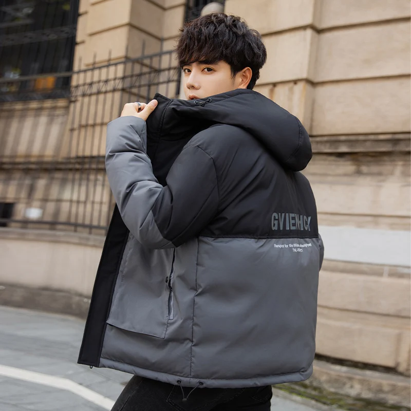 Men's Coat Winter Korean Cotton-Padded Jackets Youth Thick Warm Patchwork Parkas Outwear Slim Fit Casual Jacket Plus Size M-4XL