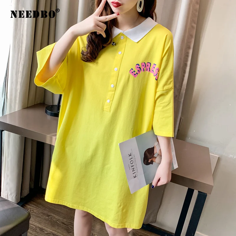 NEEDBO длинная футболка поло для женщин с принтом Повседневная Милая рубашка Mujer