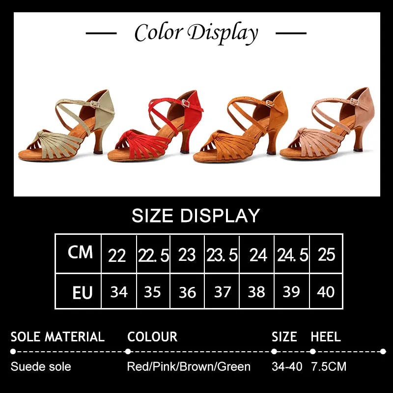 New Women's Latin Dance Shoes Ballroom Salsa Dance Shoes Tango Ladies High Heel Adjustable Latin Shoes For Girls Ladies 7.5CM