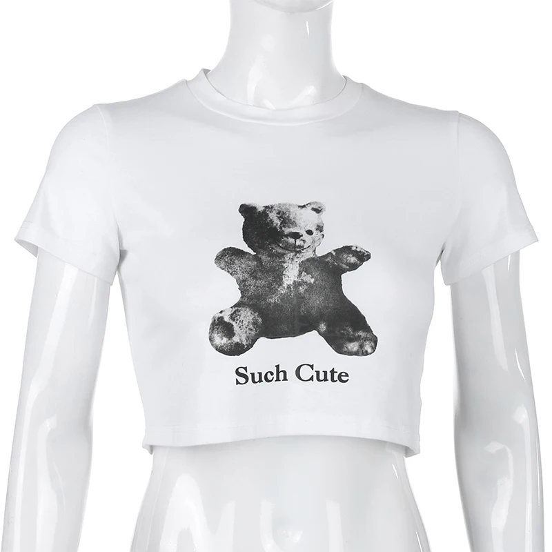 LVINMW повседневные белые топы с круглым вырезом и коротким рукавом принтом медведя