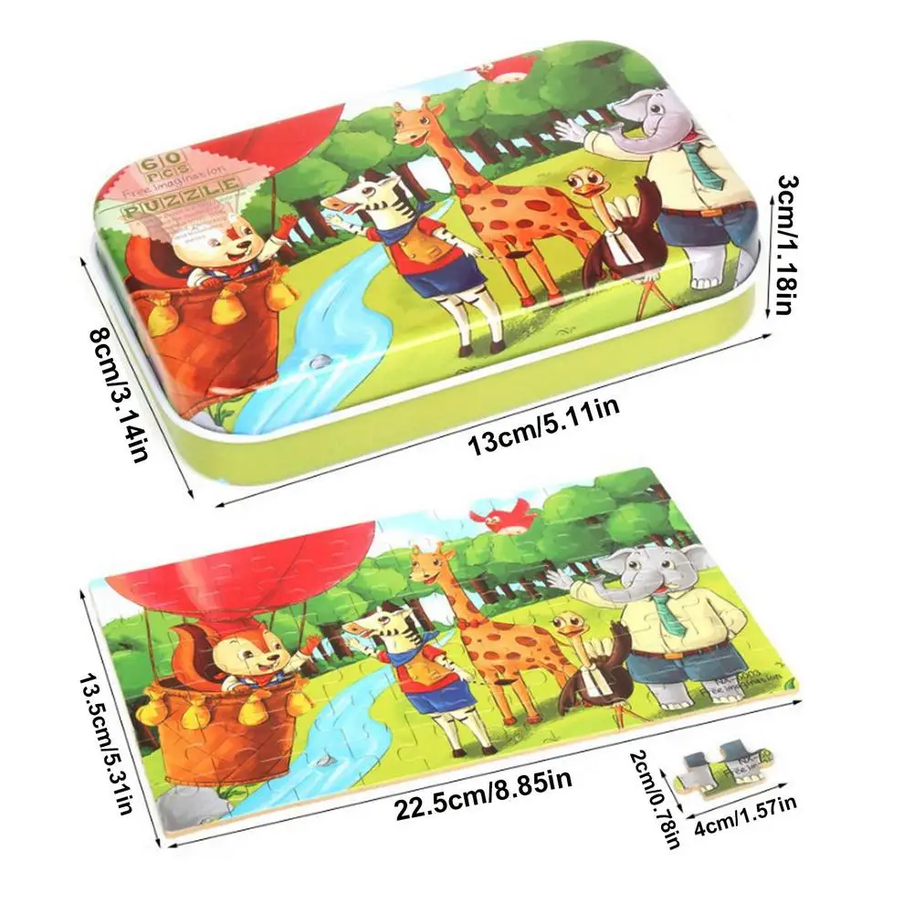 

60 PCS Puzzle Tangram Wooden Educational Jigsaw Puzzle Toy For Children's Fireman Animal For Kids Ages 3-5 Home Educational Toy