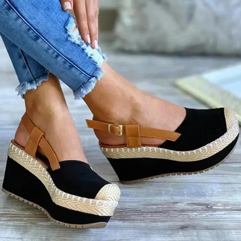 

Women's Summer New Solid Color Imitation Suede Stitching Braided Simple Set on Buckle High Heel Fashion All-match Sandals 1KB069