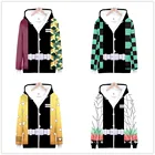 Толстовка для косплея из аниме рассекающий демонов, худи Kamado Tanjiro Zenitsu на молнии с капюшоном, пальто, куртка