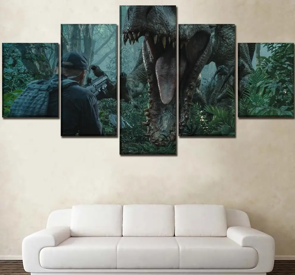 

Home Framework Canvas Painting HD Prints 5 Pieces Dinosaur Movie Wall Art Modular BedRoom Living Room Pictures Poster Modern