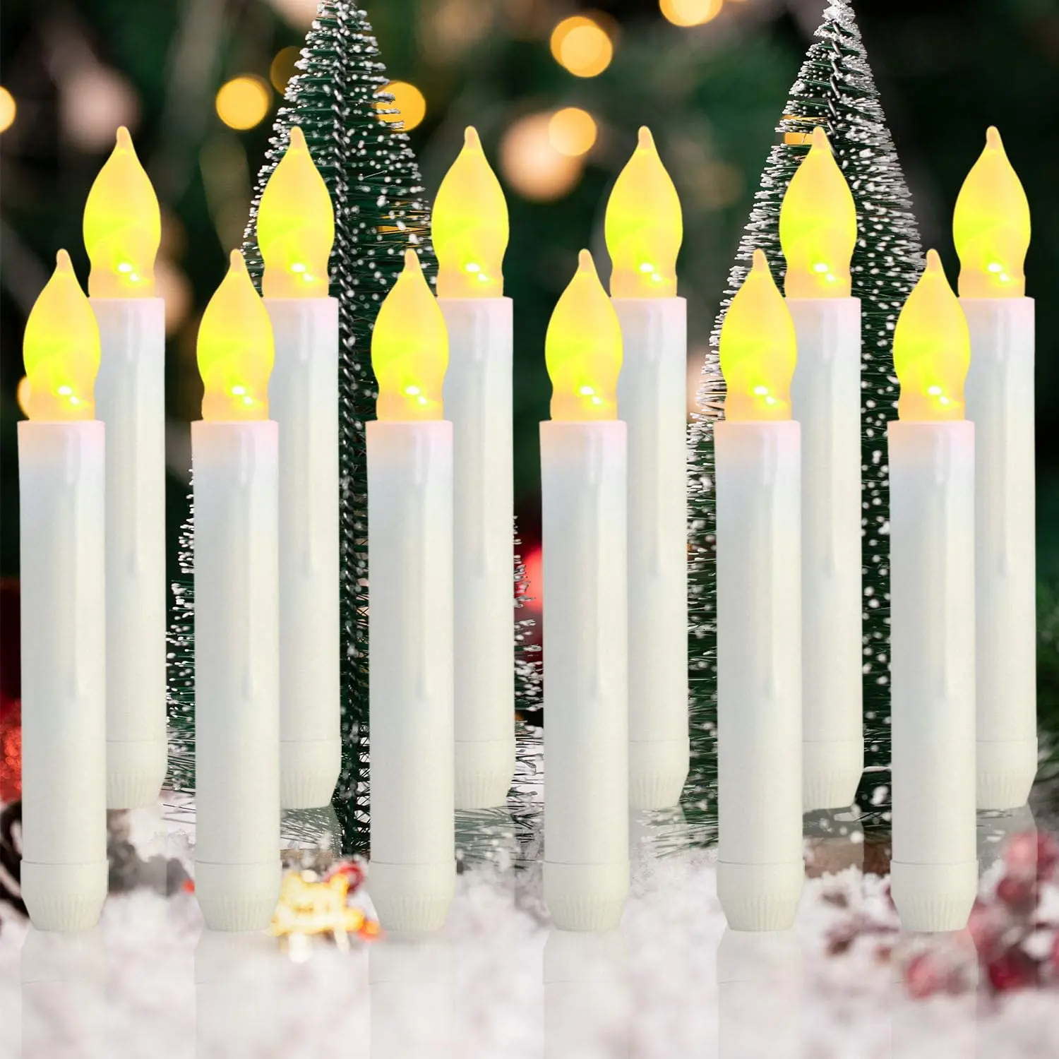 

12PCS Flameless LED Taper Candles Lights, Battery Operated Candlesticks with Warm Yellow Flame Decorative Candles Cone Candle