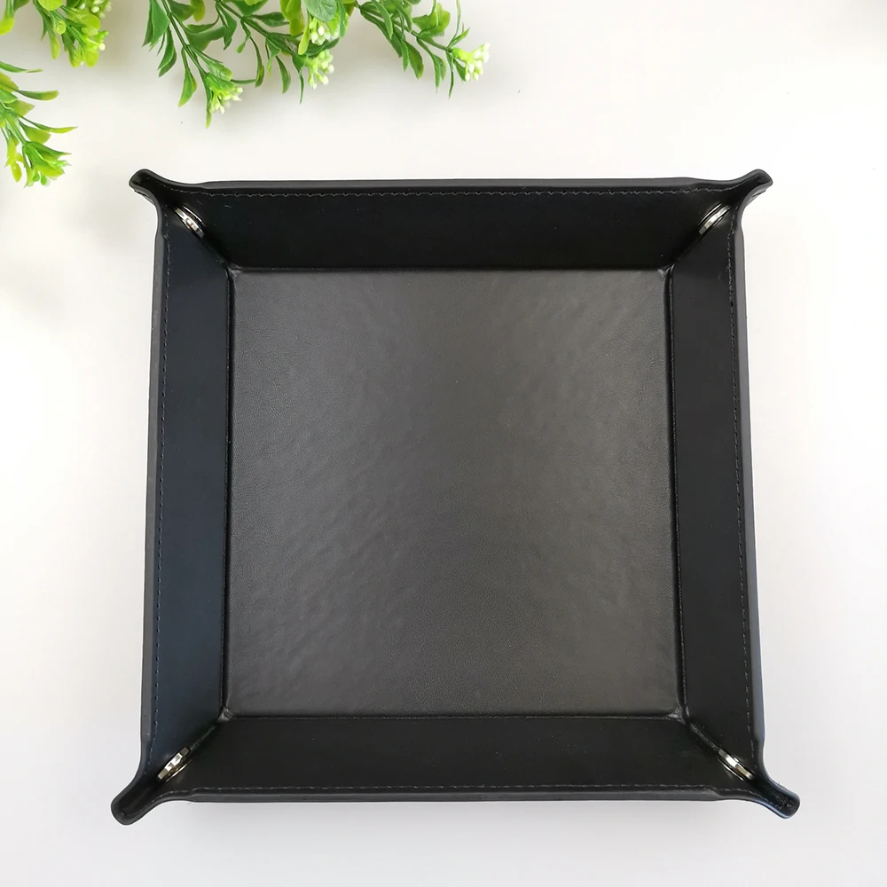 1 Pcs 18x18cm Four Corners PU Leather Tray Change Tray Sundries Storage Box Dried Fruit Plate Desktop Storage Tray