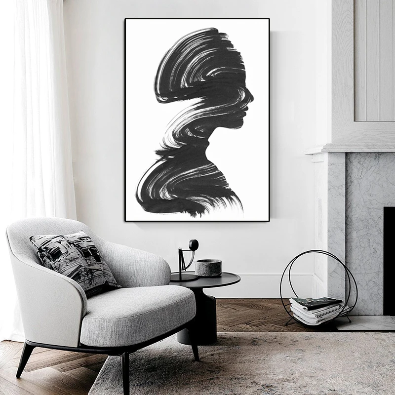 

White and Black Abstract Portrait Canvas Painting Cuadros Decoracion Dormitorio Modernos Waterproof Canvas Posters Prints Art