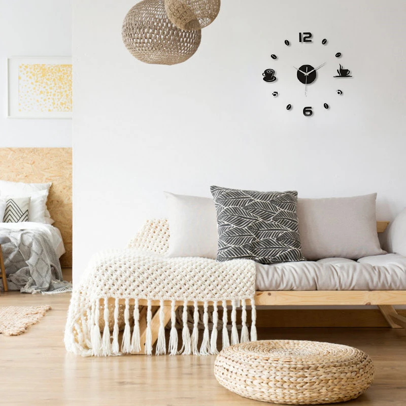 Забавные кофейные настенные часы зеркальный фон настенный стикеры Семейные