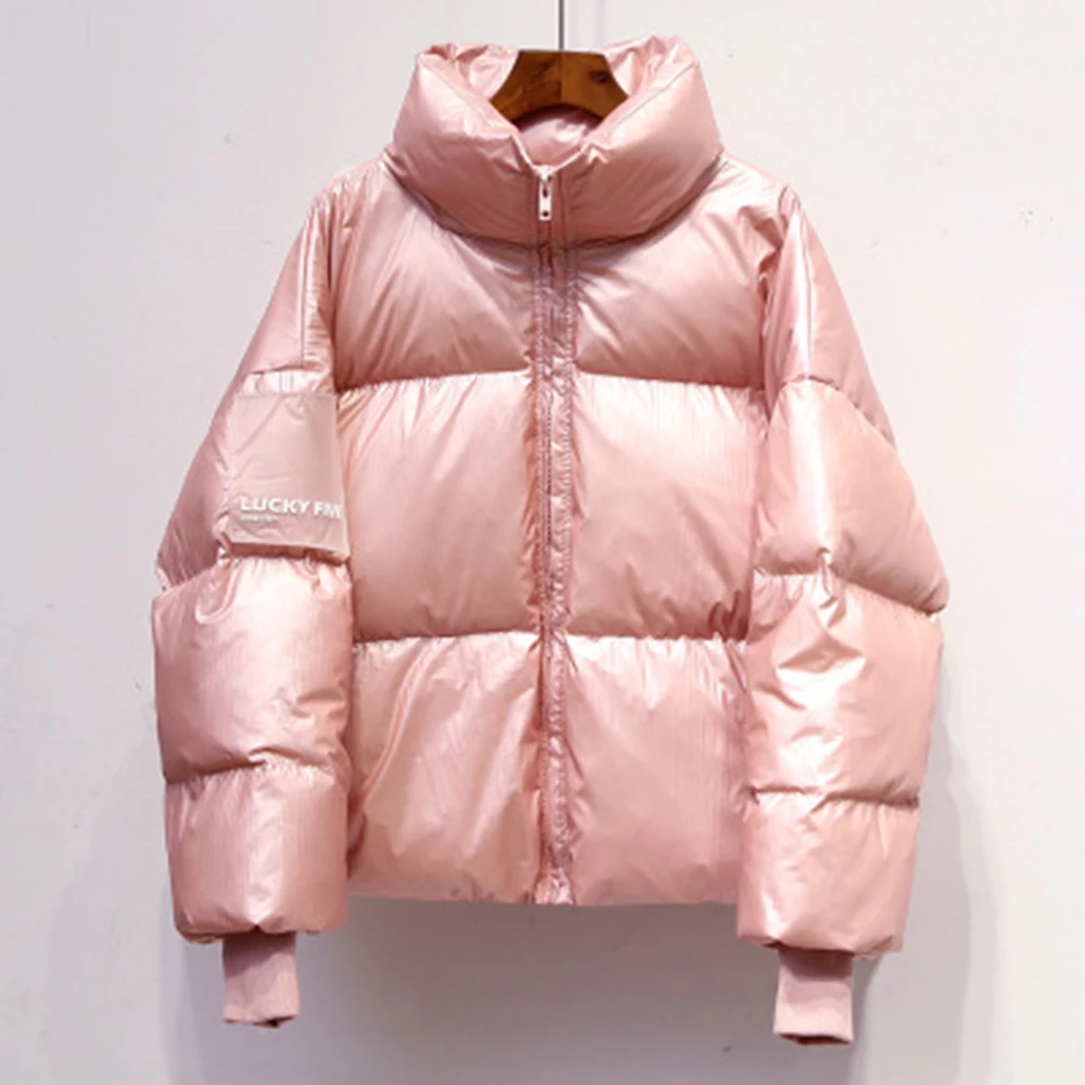 Зимняя женская куртка однотонная парка с воротником-стойкой пальто теплое