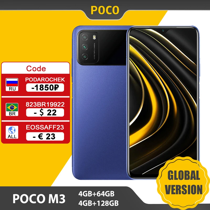 Испания склад глобальная версия POCO M3 смартфон 4 Гб 64 Гб/128 телефон Snapdragon 662 6 53
