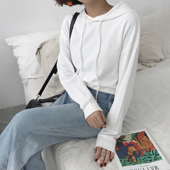 Женская укороченная Толстовка TingYiLi черная белая синяя хаки оранжевая розовая