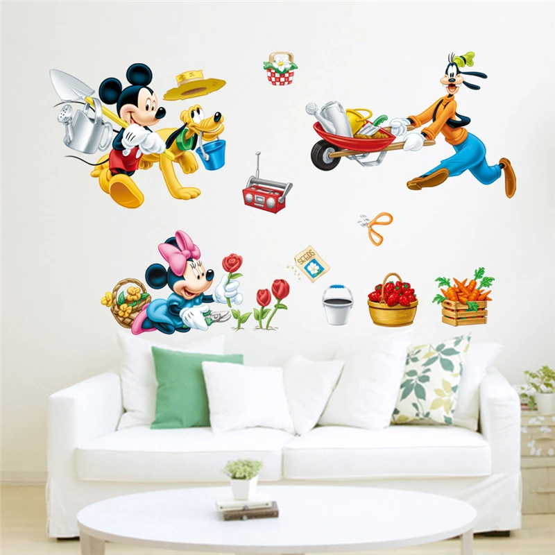 

Disney Busy Farm Mickey Minnie Goofy Pluto Wall Stickers for Kids Rooms Home Decor Cartoon Wall Decals Pvc Mural Art Diy Posters