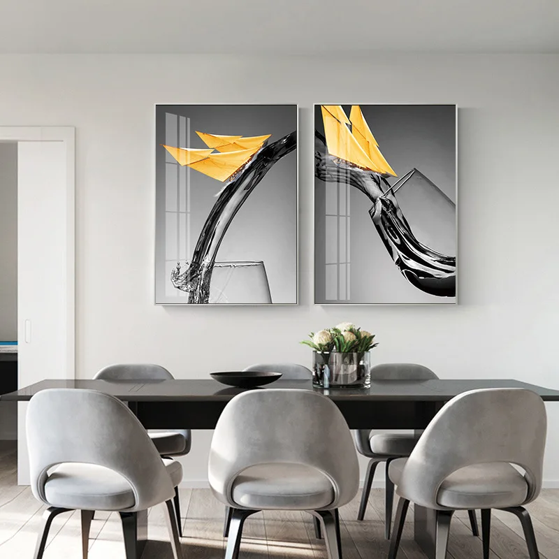 Креативный белый и черный ярко-желтый парусный винный набор Современная