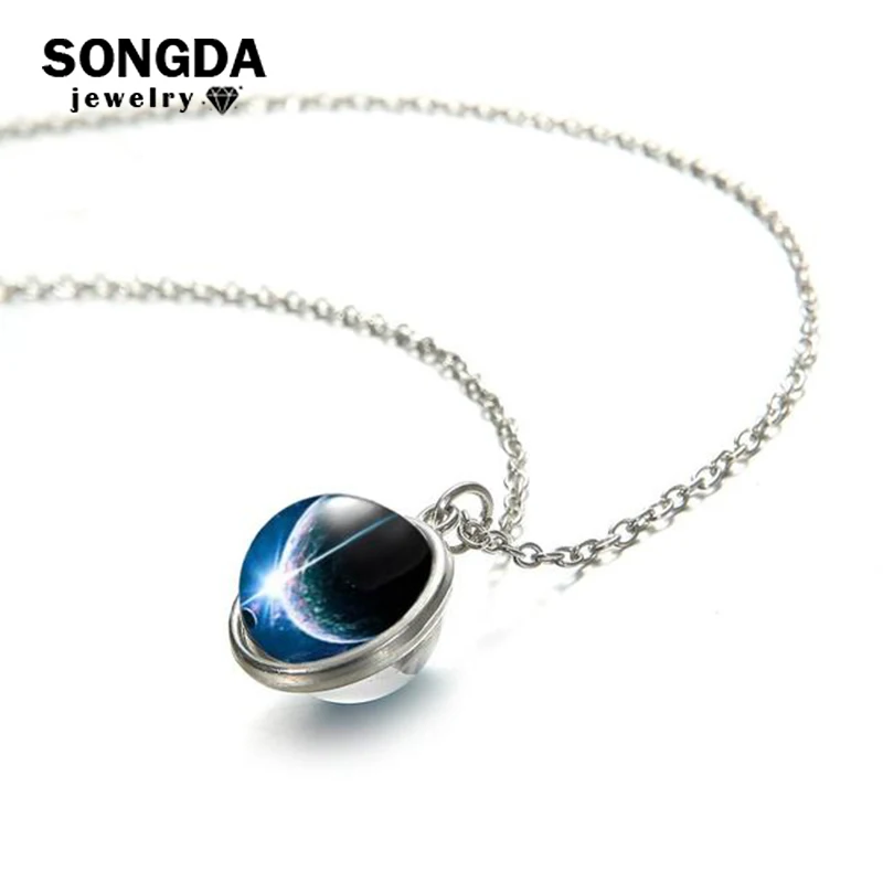 

Universe Planet Solar System Necklace Double Sided Glass Ball Art Photo Pendant Galaxy Astronomy Men Women Jewelry Souvenirs New