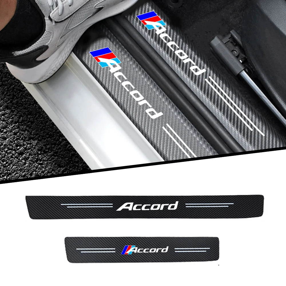 

4pc car Sticker door carbon leather Fiber Sill Plate For Honda Accord accessories car styling
