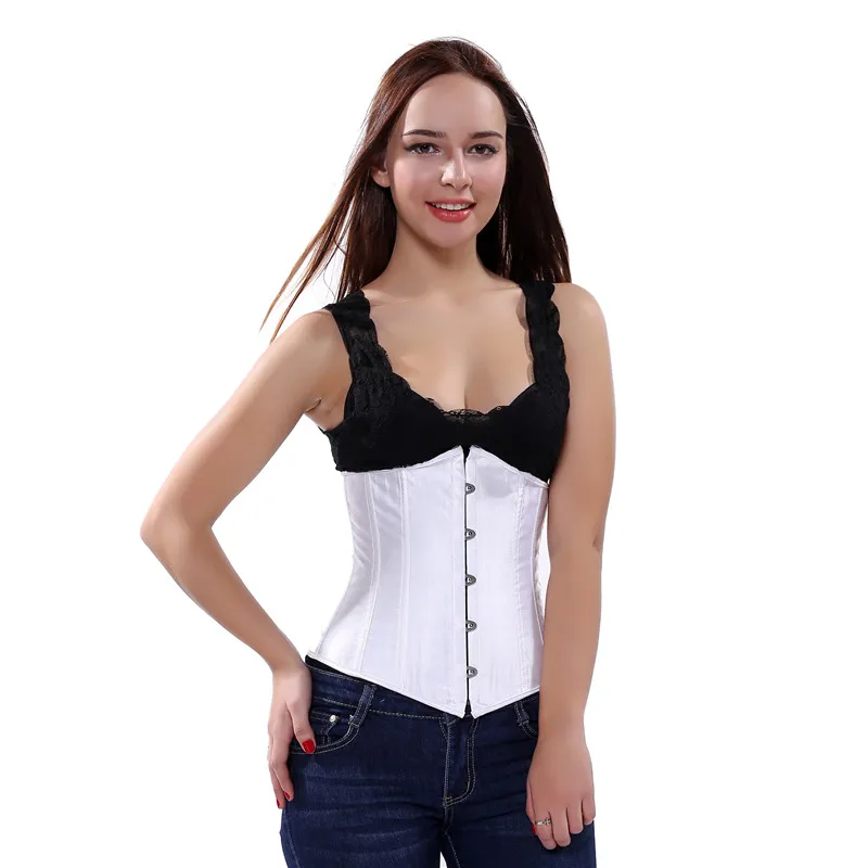 

Solid Color Metal Buckle Satin Underbust Corset Bustier Waist Cincher Gather Bustiers Top Plus Size 6XL Fat Women Hand Belly Fat
