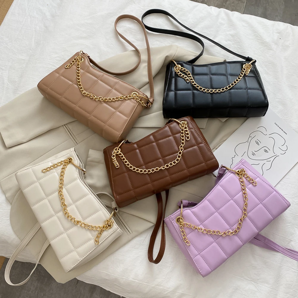 

New Fashion Lattice Pattern PU Leather Ladies Shoulder Messenger Handbags Crossbody Bags Women Casual Chain Handbags