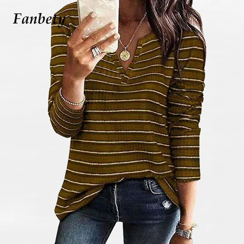 

2021 Spring Retro Striped Print Elegant V-Neck Blouse Women Shirt Fashion Simple Design Top Female Casual Loose Streetwear Blusa