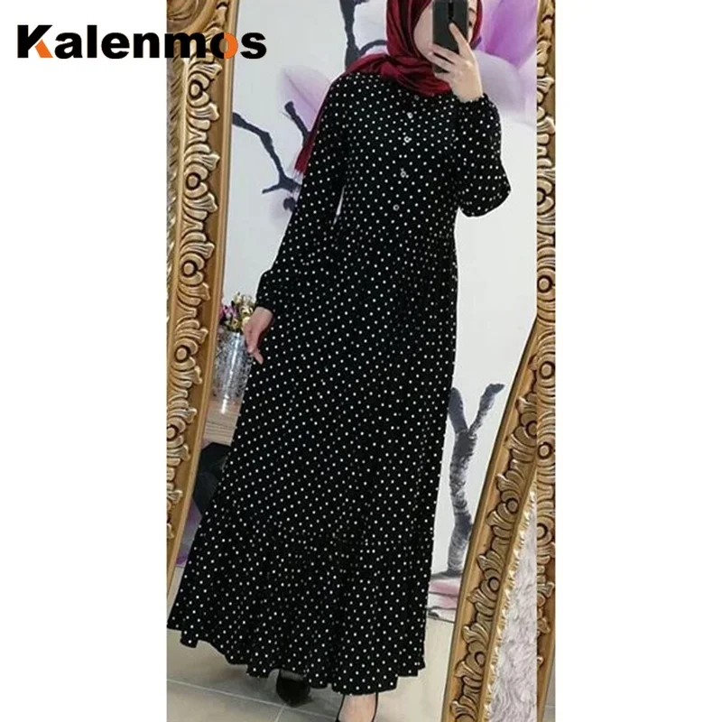 Женское платье в арабском стиле размера плюс S-5XL вечернее длинное горошек с