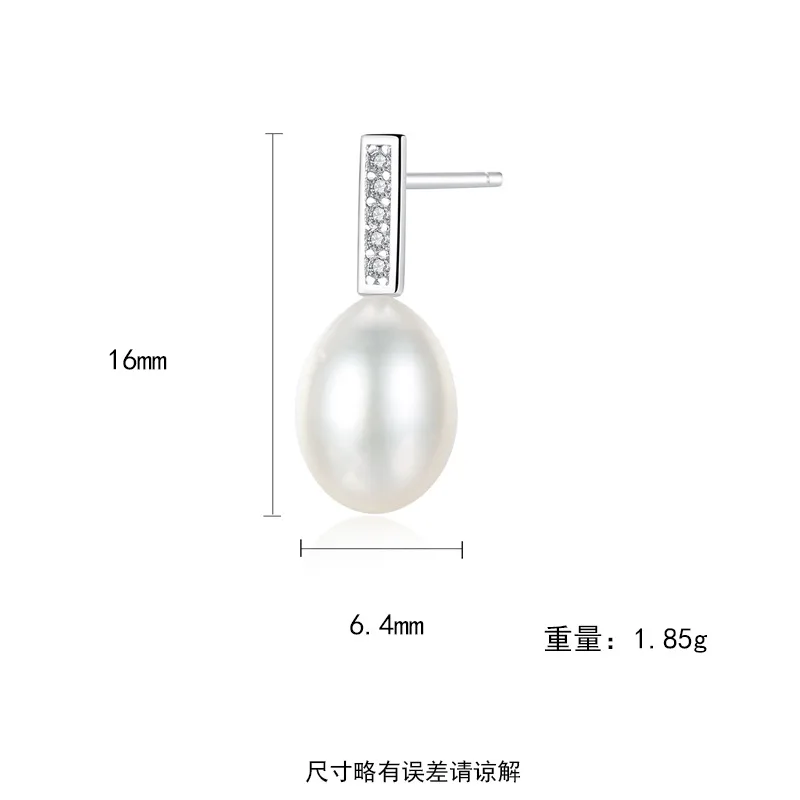 

BLC-27 Spring new S925 sterling silver earrings micro inlaid 3A zircon 7-8mm silver pearl female earrings