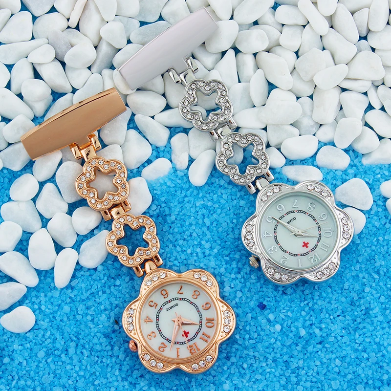 ALK Flower Type Nurse Watch Clip-on Fob Brooch Hanging Watches Quartz Doctor Clocks Silver Medical Pocket Watch Hospital Gift