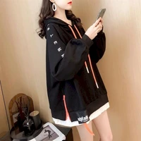 casual fashion hoodies women 2022 new autumn winter plus velvet hooded jacket korean loose large size fake two piece tops hoodie