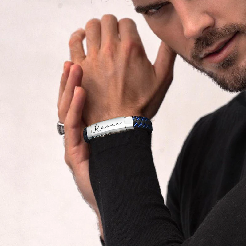 

MEN'S BRACELET BRAIDED LEATHER BRACELETS STAINLESS STEEL BRAZALETS ADJUSTABLE WRISTBAND MEN'S JEWELRY