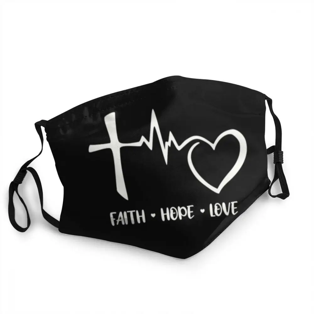 

Faith Hope Love Heartbeat Face Mask Cross Crucifix Jesus Christ Church God Lord Anti Haze Dust Protection Cover Mouth-Muffle