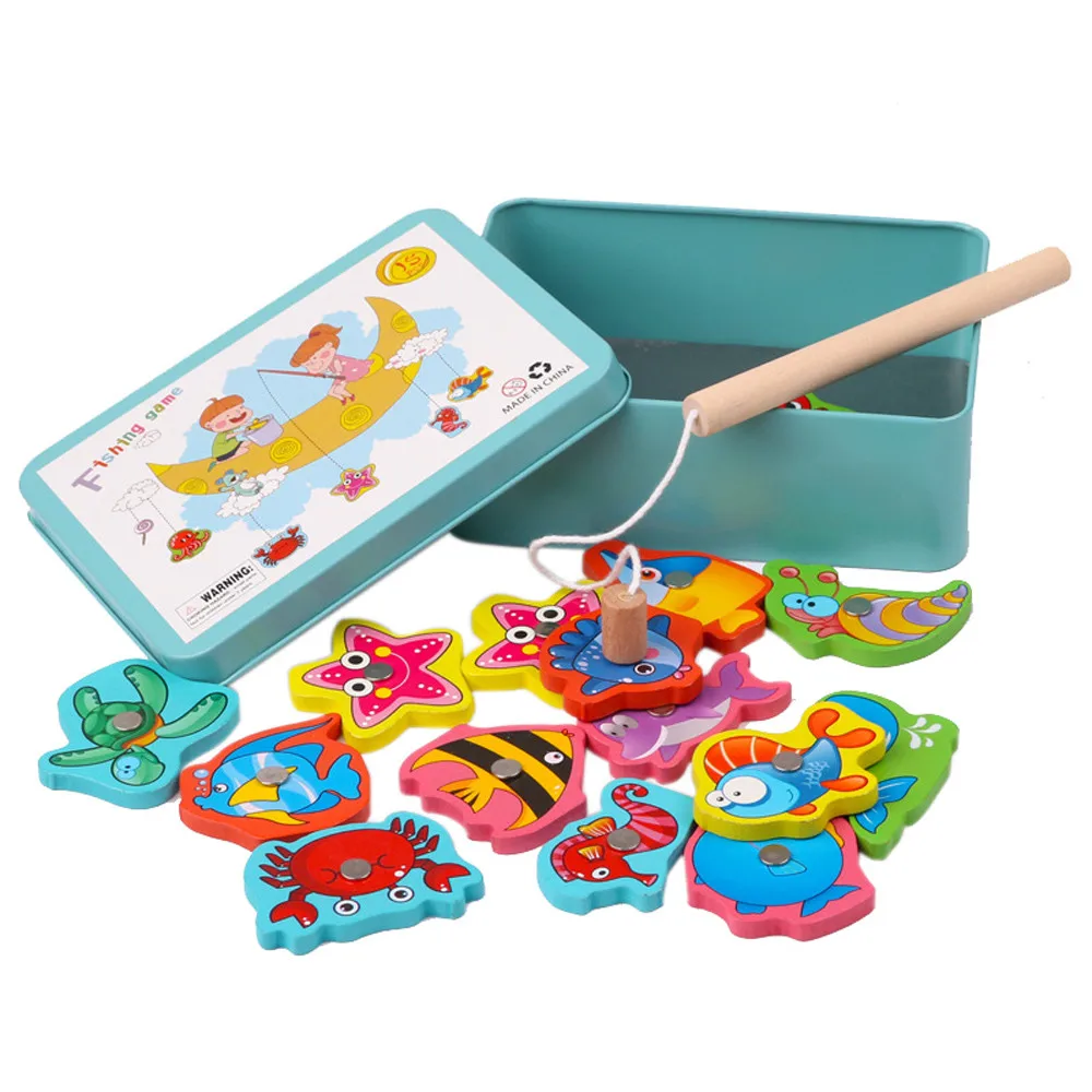 

Детские развивающие игрушки, 15 шт., рыба, деревянная Магнитная рыболовная игрушка, набор рыб, игра, развивающая рыболовная игрушка, интеракт...