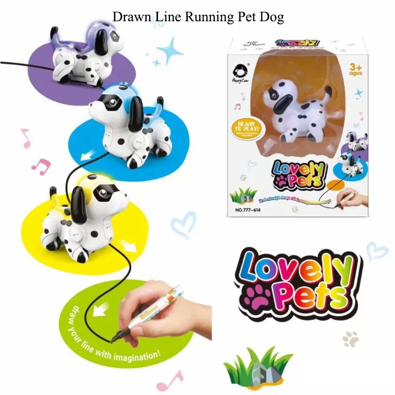 dog-black Нарисованная линия волшебная игрушка для домашних животных ручка-робот Индуктивный Пингвин животное кошка следование черный трек Карта Авто селфи Запуск милый Электрический подарок для детей - Цвет: dog-black